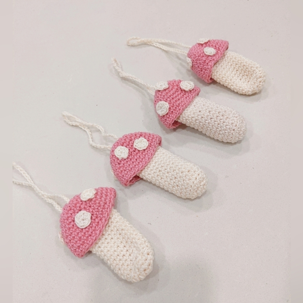 2 For $12.00 Pink and White Crochet Mushroom